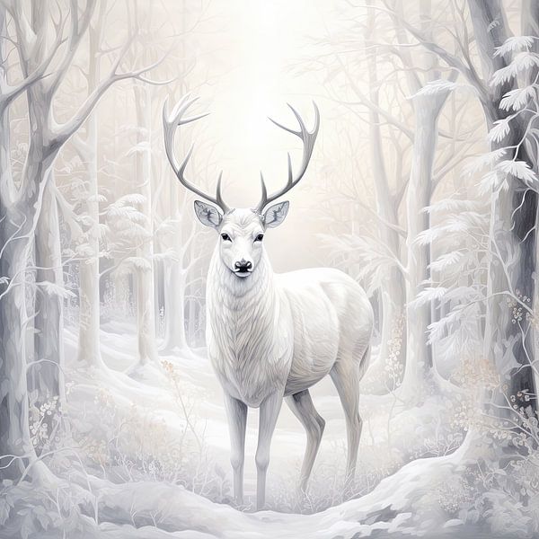 Portrait of a deer in winter landscape by Vlindertuin-Art