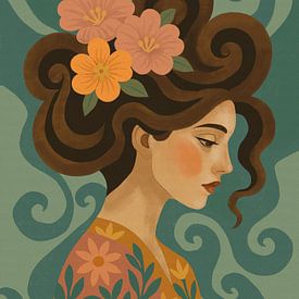 A modern Art Nouveau portrait of a contemplative woman. by Patricia Leona Art