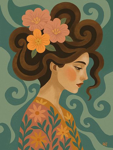 Ein modernes Jugendstil-Porträt einer nachdenklichen Frau. von Patricia Leona Art