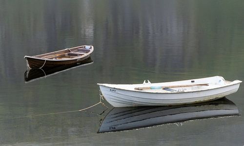 Open bootjes op spiegelglad water van Henk Alblas