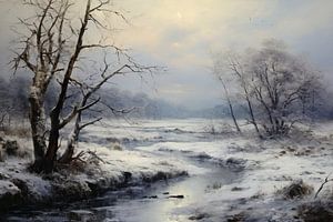 Schneebedeckte Rast | Winterlandschaft Gemälde
