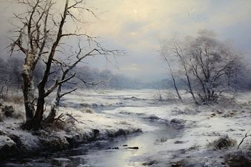 Sneeuw Bedekte Rust | Winterlandschap Schilderij van Blikvanger Schilderijen