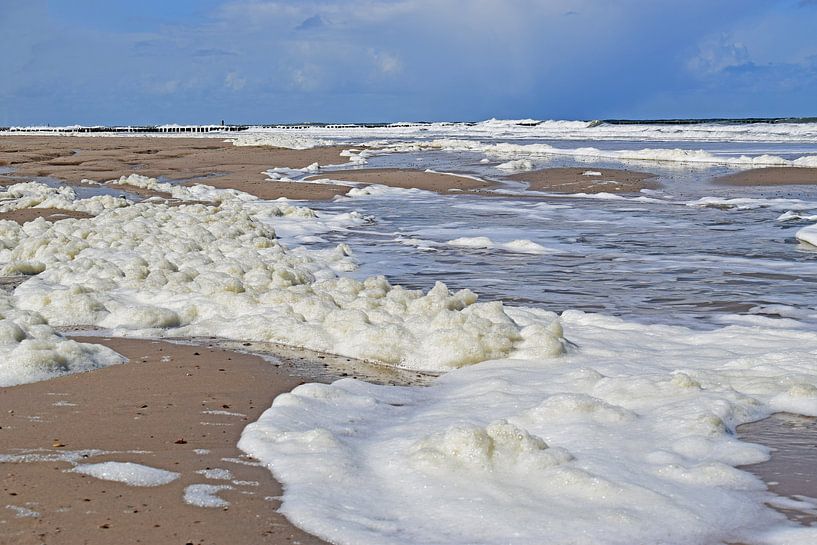Sea foam on the beach in Zoutelande by Judith Cool
