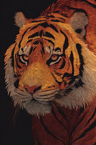 Tiger Intense Gaze in Illustrative Detail