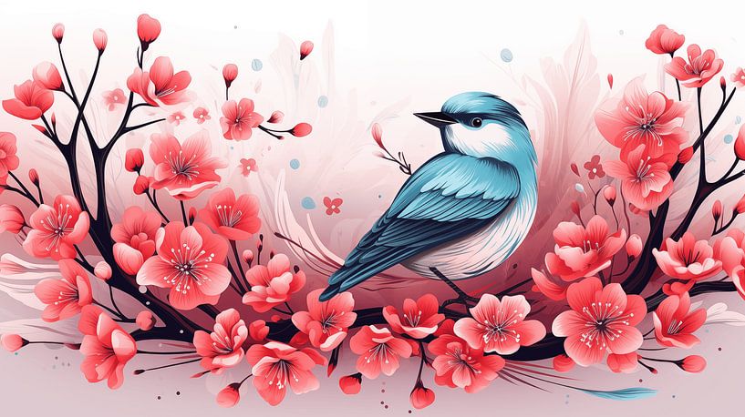 Mésange bleue dans un design d'aquarelle artistique printanier par Animaflora PicsStock
