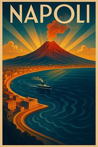 Neapel Art Deco Poster - Berg Vesuv & Bucht von Neapel