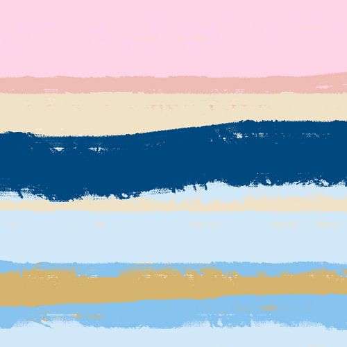 Moderne abstracte kunst in heldere pastelkleuren. Zeegezicht in blauw en roze