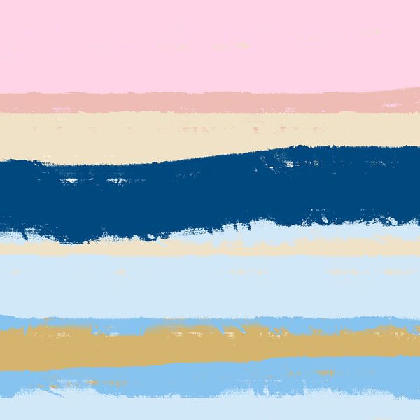 Moderne abstrakte Kunst in hellen Pastellfarben. Meereslandschaft in Blau und Rosa von Dina Dankers