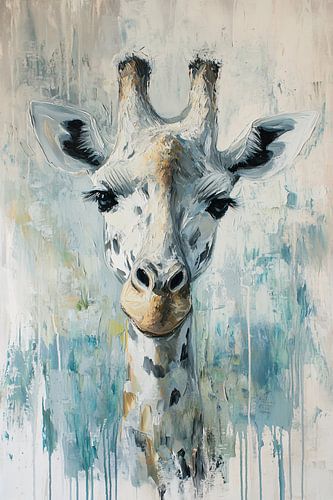 Expressief giraffeschilderij met zachte kleuren