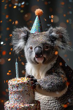 Grappige Koala viert 60s 70s Disco verjaardag met taart van Felix Brönnimann