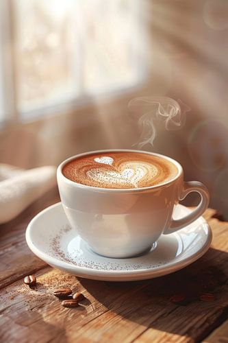 hot cup and saucer with coffee cappuccino