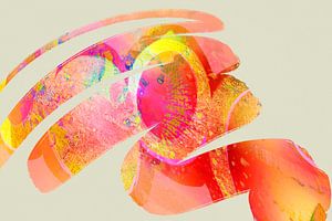 Dessin au trait en vert, rose et jaune.