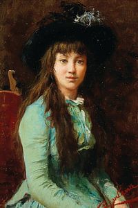 Portrait of a Girl with a Feather Hat van Antonije Lazovic