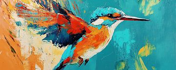 Zomer Kleurrijke Ijsvogel met Turquoise van Abstract Schilderij