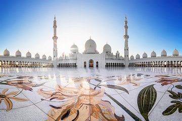 Schoonheid van symmetrie in Grote Moskee in Abu Dhabi van Dieter Meyrl