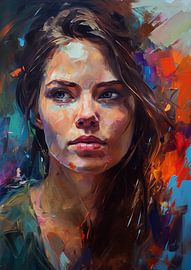 Woman, portrait, oil paint, coarse brushstrokes and palette knife by Jan Bechtum