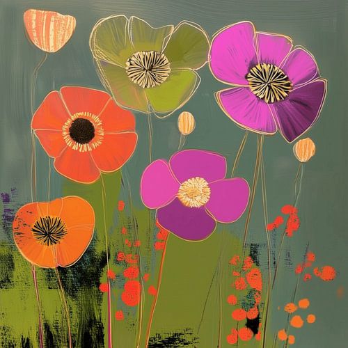 Champ de fleurs ludique aux couleurs vives