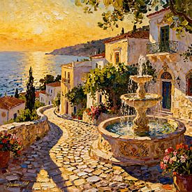 Romantisches Dorf – Sonnenuntergang über den Hügeln von Johannas Art Creations