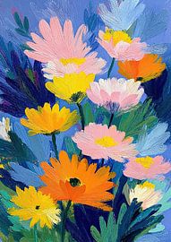 Impressionistic sea of blossoms on blue by Niklas Maximilian