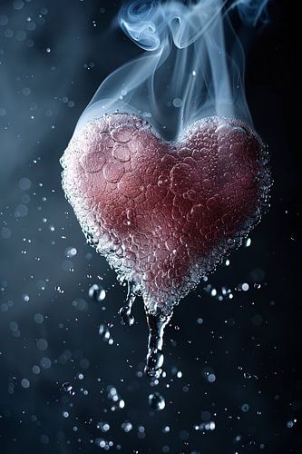 Zwevend hart in water en rook
