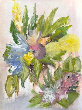 Abstract lentebloemenboeket schilderij van Breanna Megan Studio