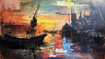 Abstracte zeilboten in de haven van Frank Heinz