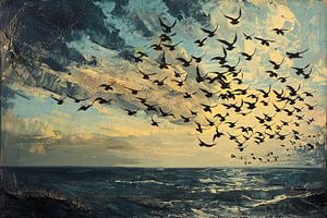 Oiseaux au-dessus de la mer
