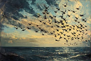 Vogels boven zee van vanMuis