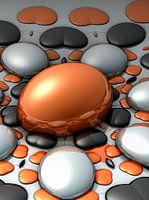 3D-Rendering eines goldenen Eies zwischen schwarzen Herzen