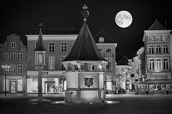 Den Bosch at full moon in black and white