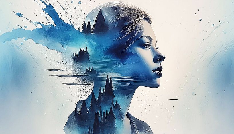 Frau mit Kunst Hintergrund von Mustafa Kurnaz