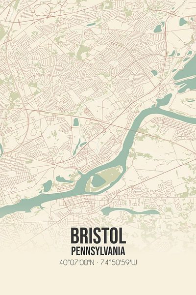 Vintage map of Bristol (Pennsylvania), USA. by Prints of Place