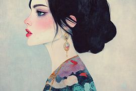 Ohrring Frau | Elegant Lady Wassermotiv von Blickfänger Gemälde