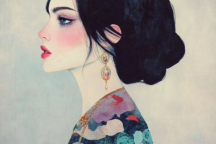 Earring Woman | Elegant Lady Water motif by Eye catching paintings