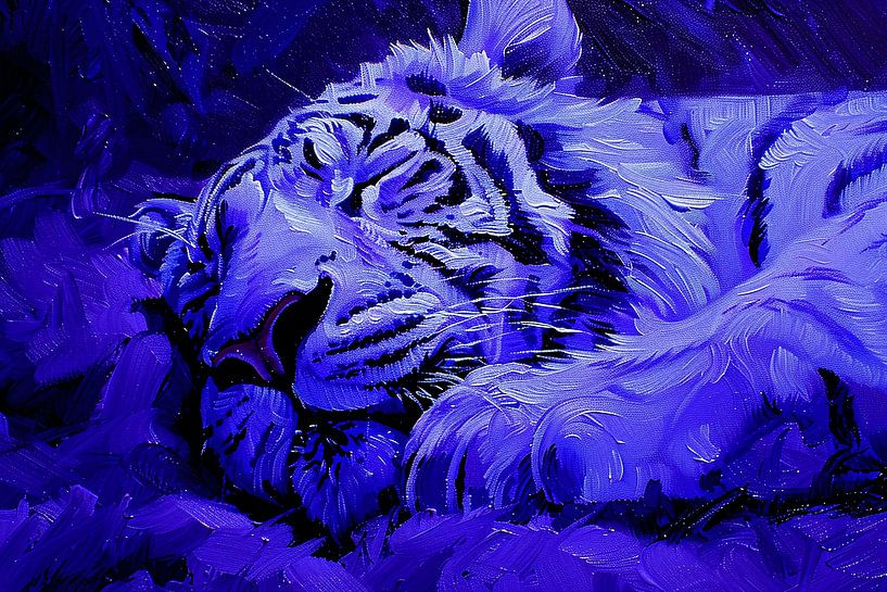 Blauer abstrakter Tiger in Ruhe von Art & Soul Creations