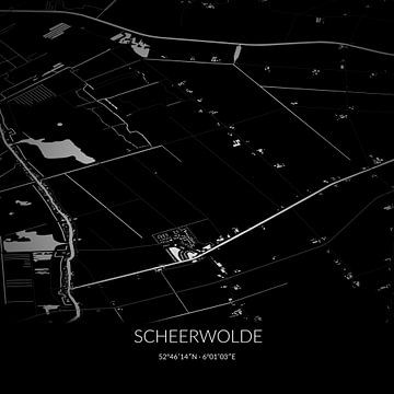 Schwarz-weiße Karte von Scheerwolde, Overijssel. von Rezona