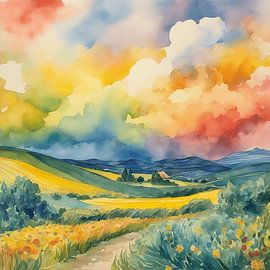 Vibrant Sky Over Golden Fields by Artistic