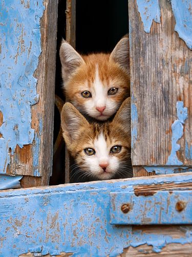 Schattige kittens in blauw venster