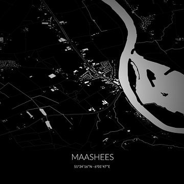 Zwart-witte landkaart van Maashees, Noord-Brabant. van Rezona