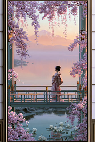 Frühling in Japan – Blick auf den Fuji im Abendrot