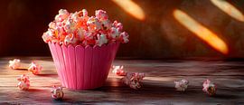 Bunter Popcorn-Becher in sanfter Beleuchtung von Poster Art Shop