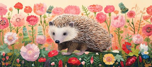Igel im Blumenmeer | Igel Naturgemälde