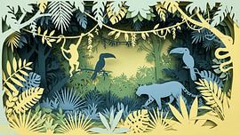 Tropical Jungle Paper Art – Colorful Wildlife Illustration by Wardi Yanto