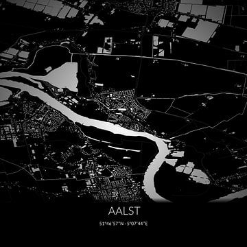 Zwart-witte landkaart van Aalst, Gelderland. van Rezona