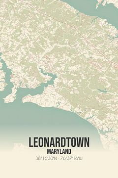 Vintage landkaart van Leonardtown (Maryland), USA. van MijnStadsPoster