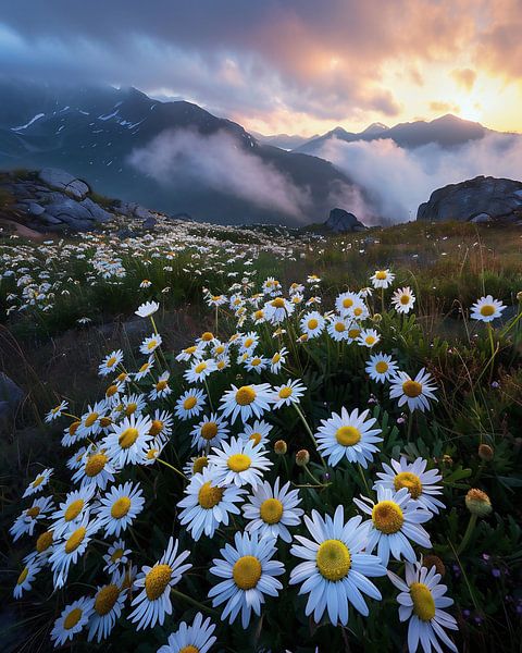 Strahlendes Feld voller Blüten von fernlichtsicht