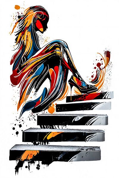 Kleurrijk silhouet op abstracte trap van Imperial Art House