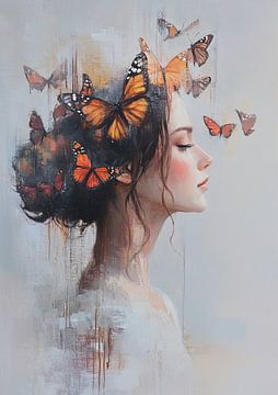 Vrouw en Vlinders | Vrouw Vlinders van Kunst Kriebels