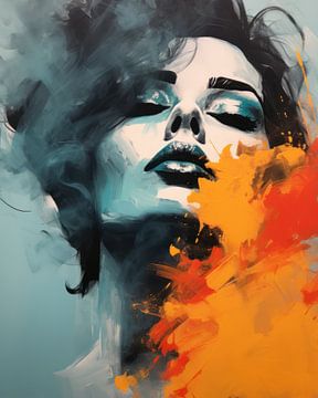 Abstract Portrait of Woman in Fiery Colors van Eva Lee