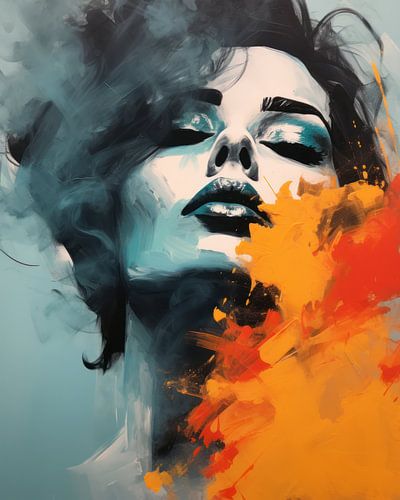 Abstract Portrait of Woman in Fiery Colors